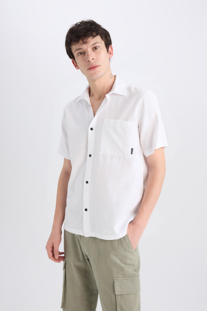 DeFacto White Man Regular Fit Cotton Short Sleeve Shirt Casual - Image 4
